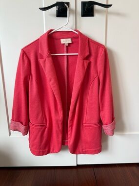 Charming Red-Pink Open Front Blazer Jacket